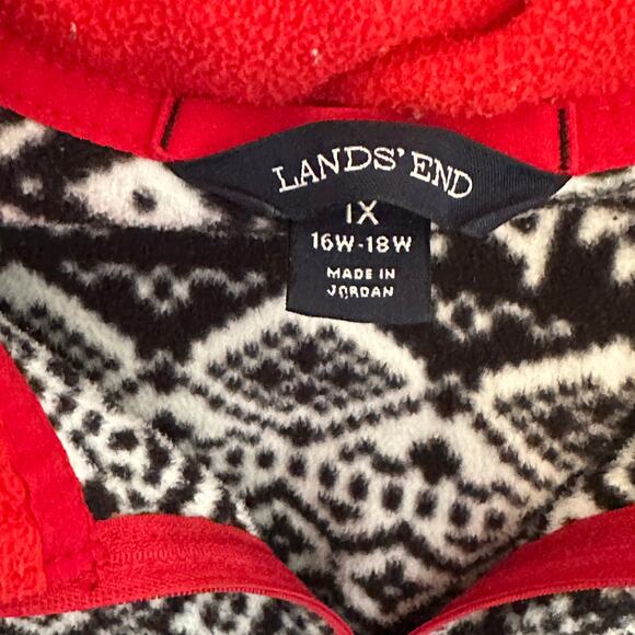 Lands' End Fair Isle 1/4 Zip Pullover Womens Size 1X Black Snowflake Fleece - Picture 6 of 9